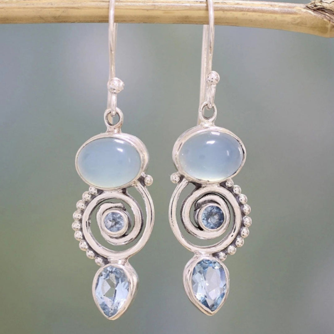 Boucles d'oreilles vintage en argent multi-pierres exclusives