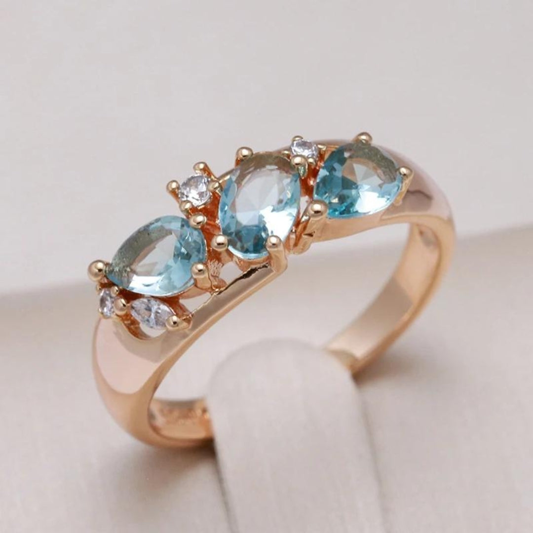 Bague en Zirconia Vintage Bleue Élégante en Or