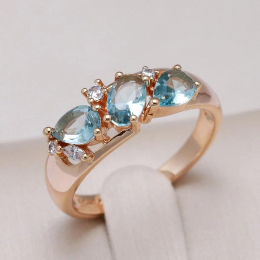 Bague en Zirconia Vintage Bleue Élégante en Or