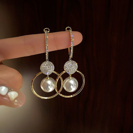 Boucles d'oreilles Luxueuses avec Perles de Culture et Zirconia