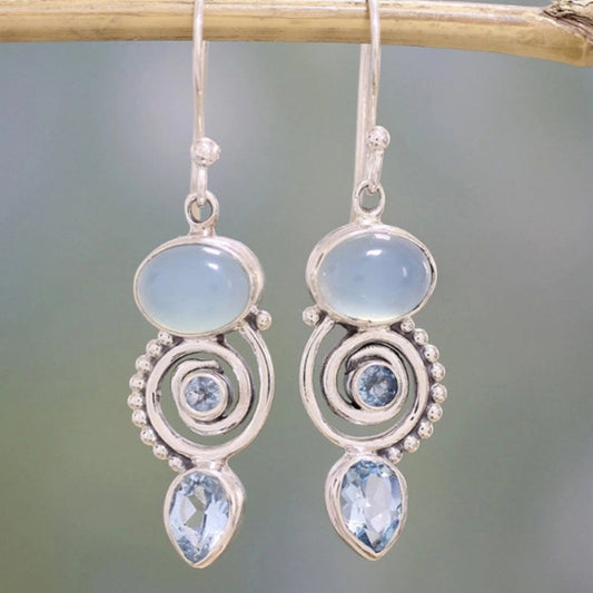 Boucles d'oreilles vintage en argent multi-pierres exclusives