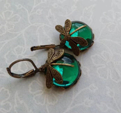 Boucles d'oreilles Libellule en Or Antique