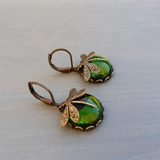 Boucles d'oreilles Libellule en Or Antique