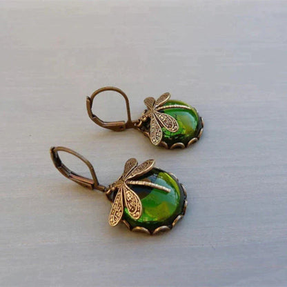 Boucles d'oreilles Libellule en Or Antique