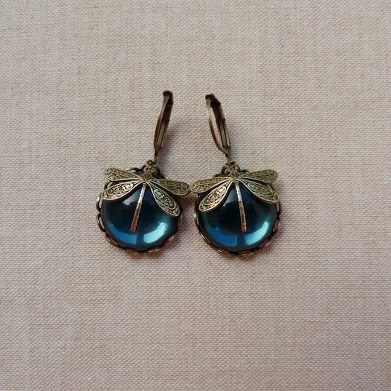 Boucles d'oreilles Libellule en Or Antique