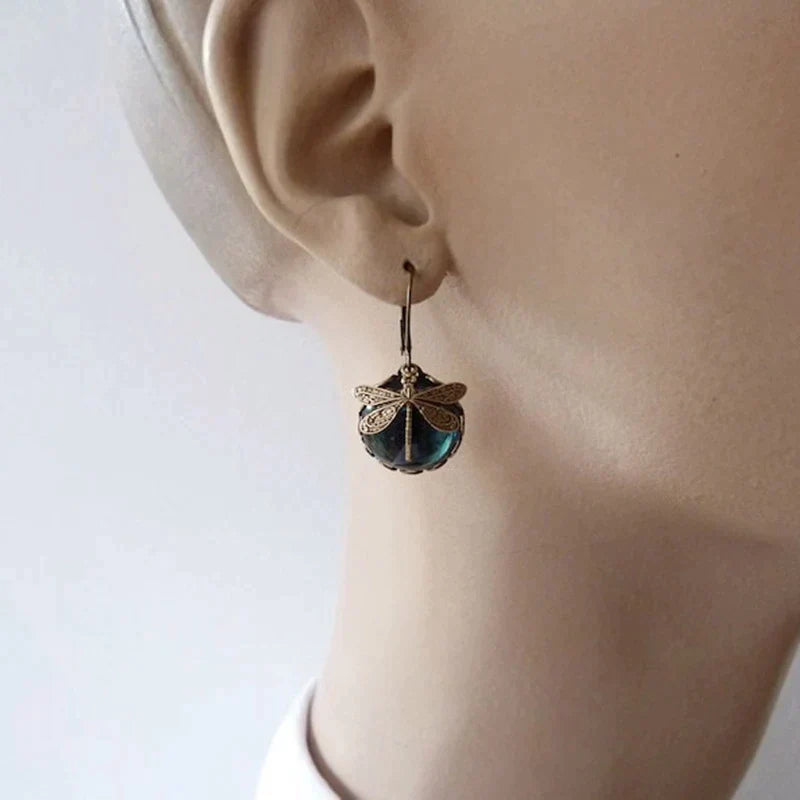Boucles d'oreilles Libellule en Or Antique