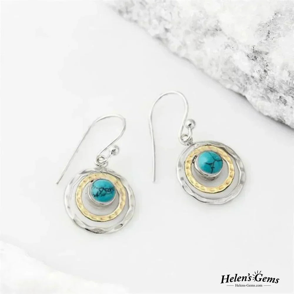 Boucles d'oreilles Boho Saturne : Turquoise & Or