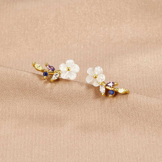 Boucles d'oreilles Fleur Blanche en Cristal