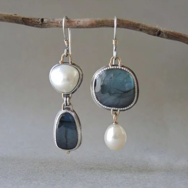 Boucles d'oreilles en pierre naturelle bleue vintage