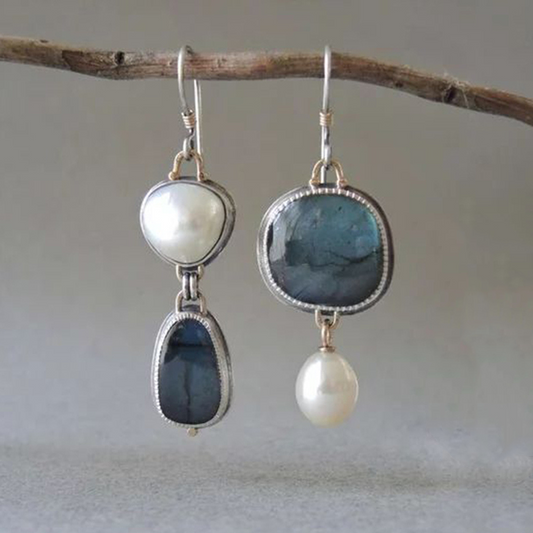 Boucles d'oreilles en pierre naturelle bleue vintage