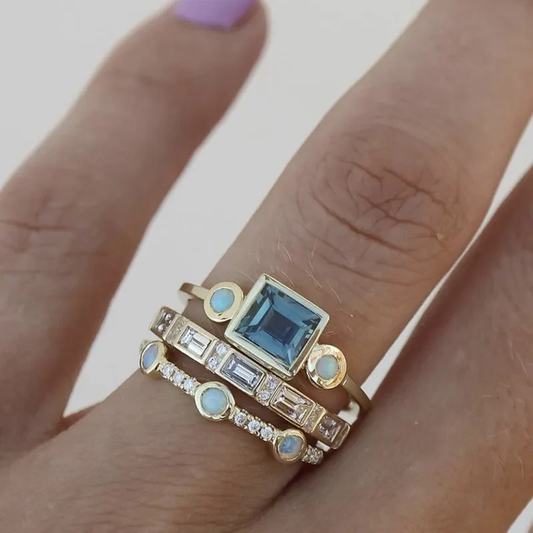 Océan - Ensemble de Bagues en Cristal Bleu Vintage