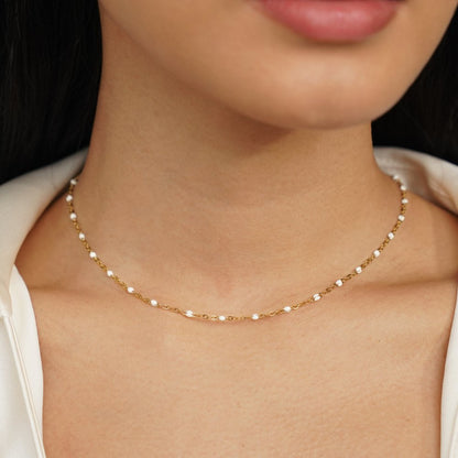 Collier en Perles Blanches Ren